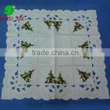 Christmas Table Cloth With the Embroidery of Trees and Gold Stars