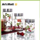 new products 2016 new style empty glass jar price with beautiful decal