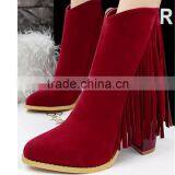 70mm Girl Tassel Thick Heel Red Suede Nude Mature Sexy Women High Heels Boots thumbnail-2