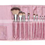 Black/silver 10 Piece Fiber Hair Makeup Brush Set With Pink Pouch thumbnail-1