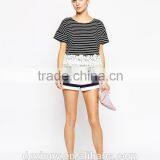 Stripe Blouse With Floral Lace Hem Fashion Design Lady Blouse thumbnail-5