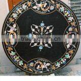 Round Marble Inlay Table Top, Black Marble Inlay Table Top thumbnail-1