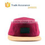 Custom Design 5 Panel Hat Red 5 Panel Hats With Leather Strap Suede Brim