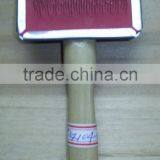 Pet Slicker brush with vanished wooden handle