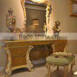 Italy Rose Carving Green Fabric Upholstered King Size Bed/ Baroque Style New Design Bedroom Furniture/Romatic Wooden Wedding Bed thumbnail-2