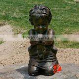 Bronze Small Boy Sculpture Playing a Frog Statue thumbnail-1