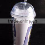 16 Oz Plastic Clear Dome Lid Double Wall Tumbler With Straw thumbnail-5