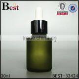 China Rosted Dark Green Cosmetic Lotion Essential Oil Perfume 30ml Glass Bottle With Dropper With pp White Dropper thumbnail-3