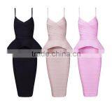 4 Colors Wholesale Knee Length Spaghetti Strap 2 Piece Women's High Waist HL Bodycon Bandage Dress Cocktail Party Dress thumbnail-1