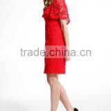 Knee-Length Backless Embroidery Lace Sleeve Evening Dress Red Short Patterns thumbnail-4