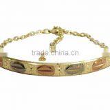Three Tone Plated Bangle Bracelet With Extension Link Chain thumbnail-1