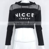 OEM/ODM Wholesale Bulk Pullover Swearshirts With Mesh Crop Hoodies for Women thumbnail-3