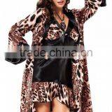 Lingerie Babydoll Satin Sleepwear Set With Wild Leopard Print With Black & Long Sleeves Matching Robe thumbnail-1