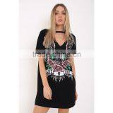 2017 New Fashion Black V Neck Halter Dress Apparel thumbnail-2