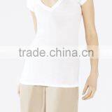 Plain SHORT-SLEEVE V-NECK TOP White Blank Everyday Women t Shirt thumbnail-1