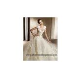 Gorgeous A-Line Cap Straps Bow Lace Sweep Wedding Gown