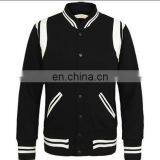 Latest Design Men's Wool Bomber Jacket Black White Contrast Varsity Jacket With Leather Trim