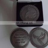 Factory Sale 2015 Custom Make Antique Silver Metal Souvenit Dove of Peace Double Side Coin With Velvet Gift Box