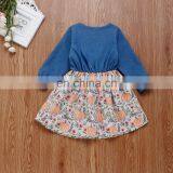 Denim Style Full Sleeve Dress With Floral Pattern Girl Daily Wearing Dress Wholesale Price thumbnail-4