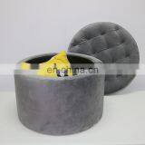 Modern Bedroom Low Round Velvet Footstool Ottoman Pouf Velvet Collapsible Bench Storage Tufted Stool thumbnail-3