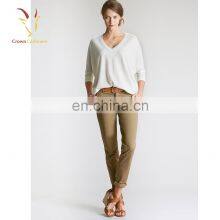 Ladies Loose Vneck Short Sleeve Cashmere Sweater thumbnail-1