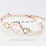 Fashion 18k Rose Gold Plated Three Heart Clear Austrian Crystal Bracelets & Bangles thumbnail-2