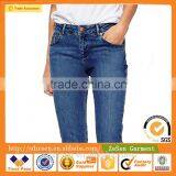 Wholesale Denim Five Pockets Boyfriend Jeans With Let Down Hem In Mid Wash Blue For Women thumbnail-6