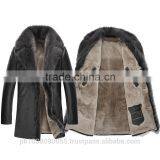 Mens Winter Sheepskin Shearling Leather Coat With Raccoon Fur Trim Black thumbnail-4