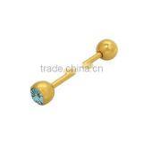 Surgical Steel Gold Plated and Light Blue Jewel Piercing Tongue Ring Body Jewelry thumbnail-1