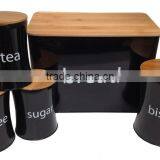 New Customized Pattern Kitchen Metal Caddy Tea Sugar Coffee Canister Jar With Bamboo Lid thumbnail-5