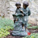 Bronze Boy and Girl Reading Book Sculpture for Decor thumbnail-1