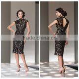 High Neck Black Lace Cap Sleeve Woman Office Evening Dress thumbnail-1