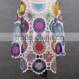 Lady's Machine Crochet Long Sleeve Popular Multicolor Top Blouse Style thumbnail-1