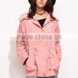 OEM Latest Pink Wide Collar Cotton Jacket Drawstring Utility Jacket Zipper Tie Waist Winter Coat Customized thumbnail-2