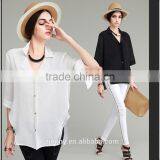 New Black Loose Fit Formal Blouse Revers Collar Buttons Ladies Office Wear thumbnail-1