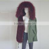 Myfur Latest Purplish Red Real Raccoon Fur Hood Faux Fur Lining Parka Wholesale thumbnail-2