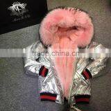 2017 Winter Fashion Sliver Leather Jacket With Pink Faux Fur Lined Leather Wear thumbnail-2