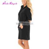 Hot Selling Black Green Sweatshirt Plain Dress Big Size Woman With Kangaroo Pocket thumbnail-2