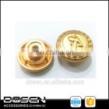 High quality embossed logo sew resin brass gold jean buttons zamak material make in china