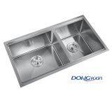 Guangdong Dongyuan Kitchenware 770×430×230mm POSCO SUS304 Stainless Steel Double Bowl Handmade Workstations Kitchen Sink (DY-HA773L-774323-R10)