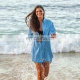 2019 Blue Casual Roll Up Sleeve Womens Tops and Blouses Plus Size Beachwear Women Shirts Blusas Mujer de Moda Blusas