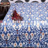 Blue Ikat Kantha Quilt Blanket Indian Handmade Bedspread Throw Gudari Queen Bedding 90 x 108