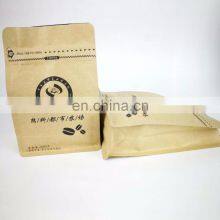 Custom printing coffee beans eight side seal flat bottom brown kraft paper bag with valve and zipper