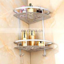 Hot Two Tier Bathroom Corner Shelf Tripod Bathroom Shelves Adhesive Corner Kitchen Racks Shampoo Storage Organizer w Hook thumbnail-2