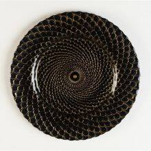 13 Inch Wholesale Tableware Black Colored Peacock Glass Charger Plate For Restaurant Dinner Tray Dish Wedding Sets thumbnail-1