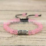 BRB1076 Wholesale Rose Quartz Beaded Carved Bar Macrame Bracelet thumbnail-1