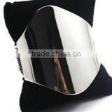 Stainless Steel Asymmetric Wide Plain Metal Bangle Silver Jewelry