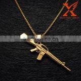 Hip Hop AK-47 Machine Gun 14k Gold Over Stainless Steel Mini Charm Pendant Quality Choice thumbnail-1