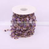 Gold Plated Wire Wrapped Beaded Rosary Chains Amethyst Quartz Stone Beads Jewelry Chain thumbnail-2