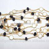 Amethyst Roundel Beads With Fresh Water Pearl Bezel Chain